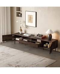 Rainsken 78.7 Inch Rustic Tv Stand for TVs , Wood Media Console Entertainment Center with 2 Doors, Drawers and Open Shelves for Living Room