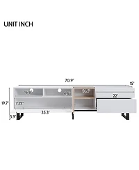 Rainsken Modern Wooden Media Console for 80 Inch Tvs, Entertainment Center with Dual Storage and Drop Down Door, TV Stand for Living Room