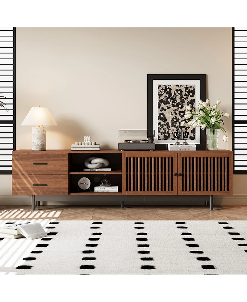 Rainsken 78 inch Tv Stand for TVs, Walnut Media Console Table, Entertainment Center with Deep Drawers and Cable Management for Living Room