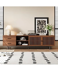 Rainsken 78 inch Tv Stand for TVs, Walnut Media Console Table, Entertainment Center with Deep Drawers and Cable Management for Living Room