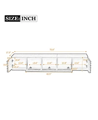 Rainsken 70 Inch Modern Tv Stand for TVs, Media Console with Fluted Details, Flip-Down Center Door and Side Cabinets for Living Room