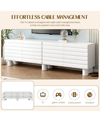 Rainsken Wavy Door Tv Stand for TVs , Modern Media Console Table with 4 Storage Cabinets and Adjustable Shelves for Living Room