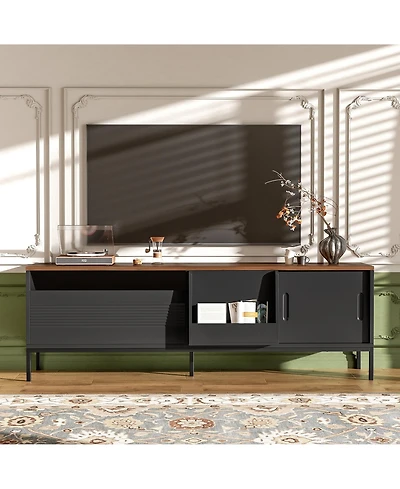 Rainsken 70.8 Media Console for Up to 75 TVs, Entertainment Center with Drawer, Sliding Doors and Adjustable Shelves for Living Room