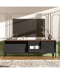 Rainsken 70.8 Media Console for Up to 75 TVs, Entertainment Center with Drawer, Sliding Doors and Adjustable Shelves for Living Room