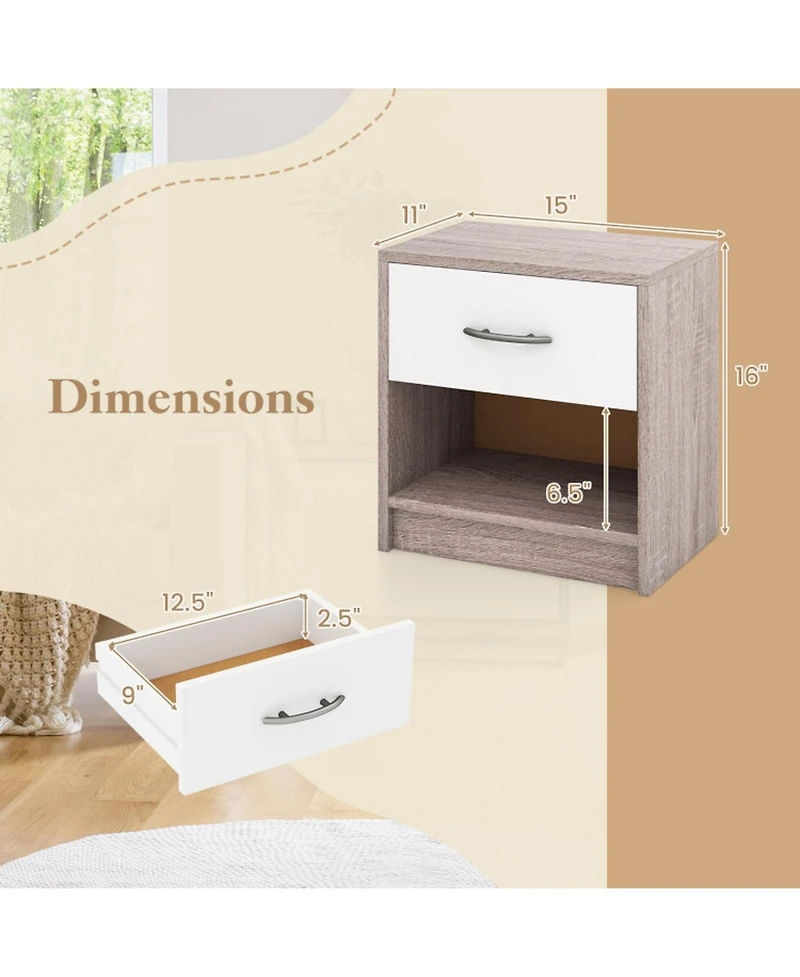 Gouun Bedside Table Nightstand with Drawer and Open Shelf