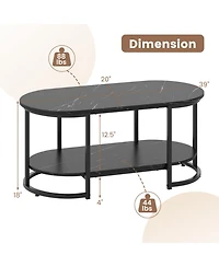 Gouun 39.5 in Faux Marble 2-Tier Coffee Table with Metal Frame