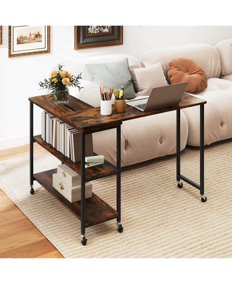 Gouun 360-Degree Rotating Sofa Side Table with Wheels and Storage, 40-60 in