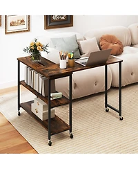 Gouun 360-Degree Rotating Sofa Side Table with Wheels and Storage, 40-60 in