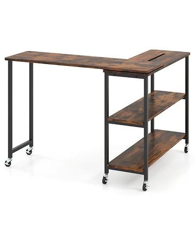 Gouun 360-Degree Rotating Sofa Side Table with Wheels and Storage, 40-60 in