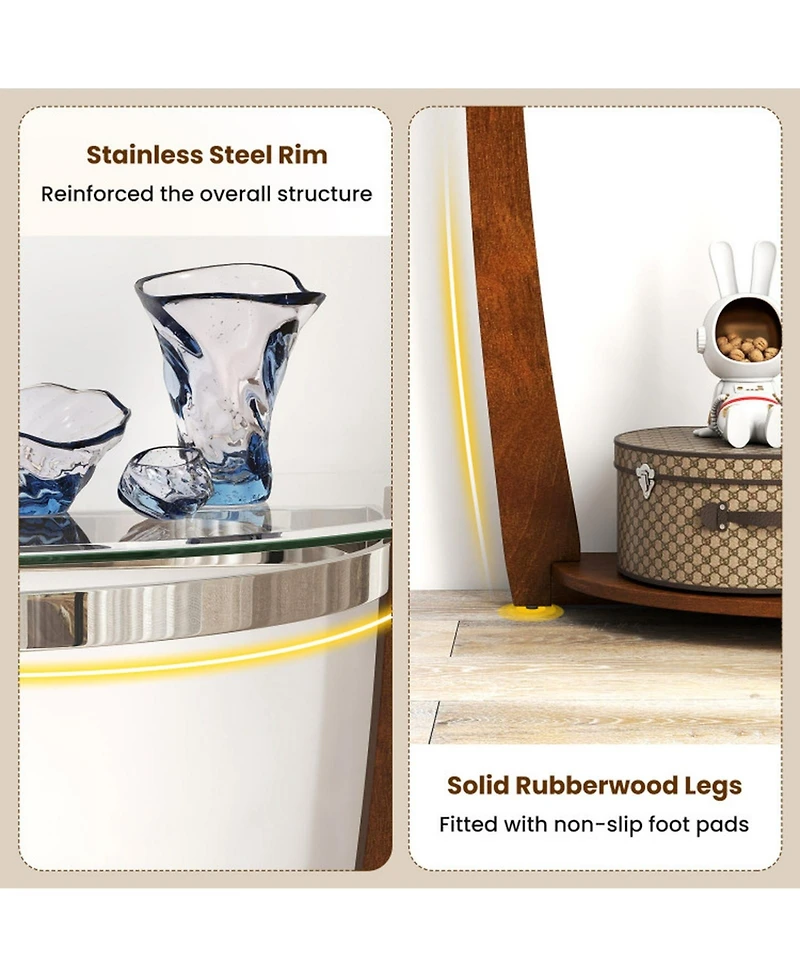 Gouun 40 in Half-Moon Tempered Glass Console Table with Open Shelf