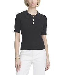 Elle Collection Women's Fine Gauge Ribbed Short Sleeve Henley