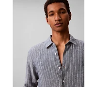 Calvin Klein Men's Yarn-Dyed Pinstripe Linen Classic Shirt