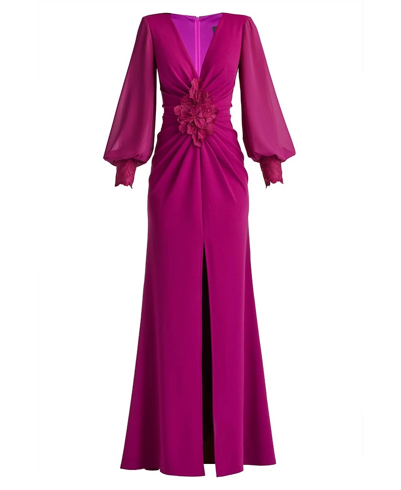 Tadashi Shoji Women's Sahana Bishop Sleeve Plunge Gown