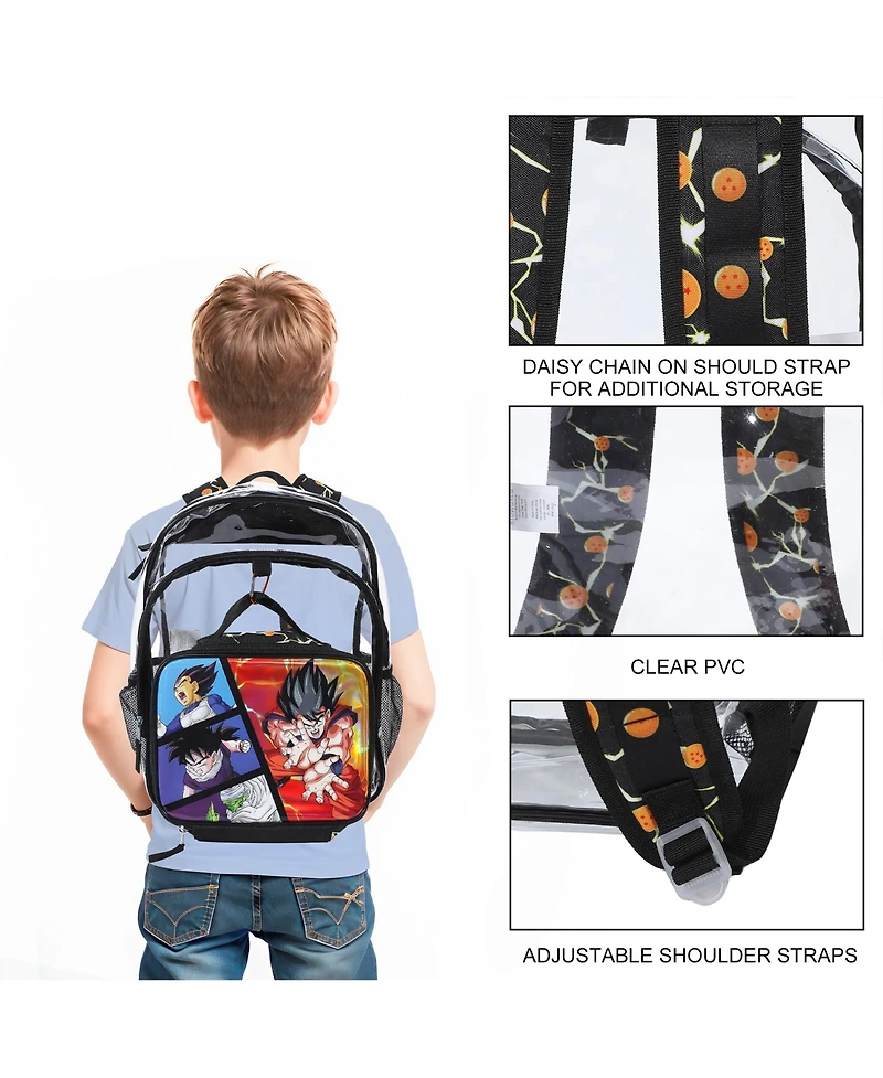 Dragon Ball Z Goku 2-Piece 16" Kids Clear Backpack and Lunch Box Set For School And Travel