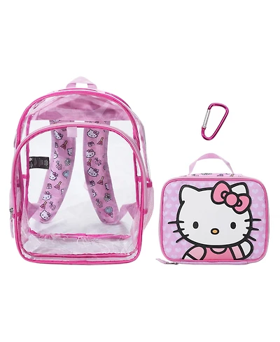 Hello Kitty 2-Piece 16" Kids Clear Backpack and Lunch Box Set For School And Travel