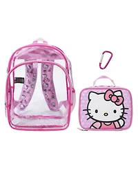 Hello Kitty 2-Piece 16" Kids Clear Backpack and Lunch Box Set For School And Travel