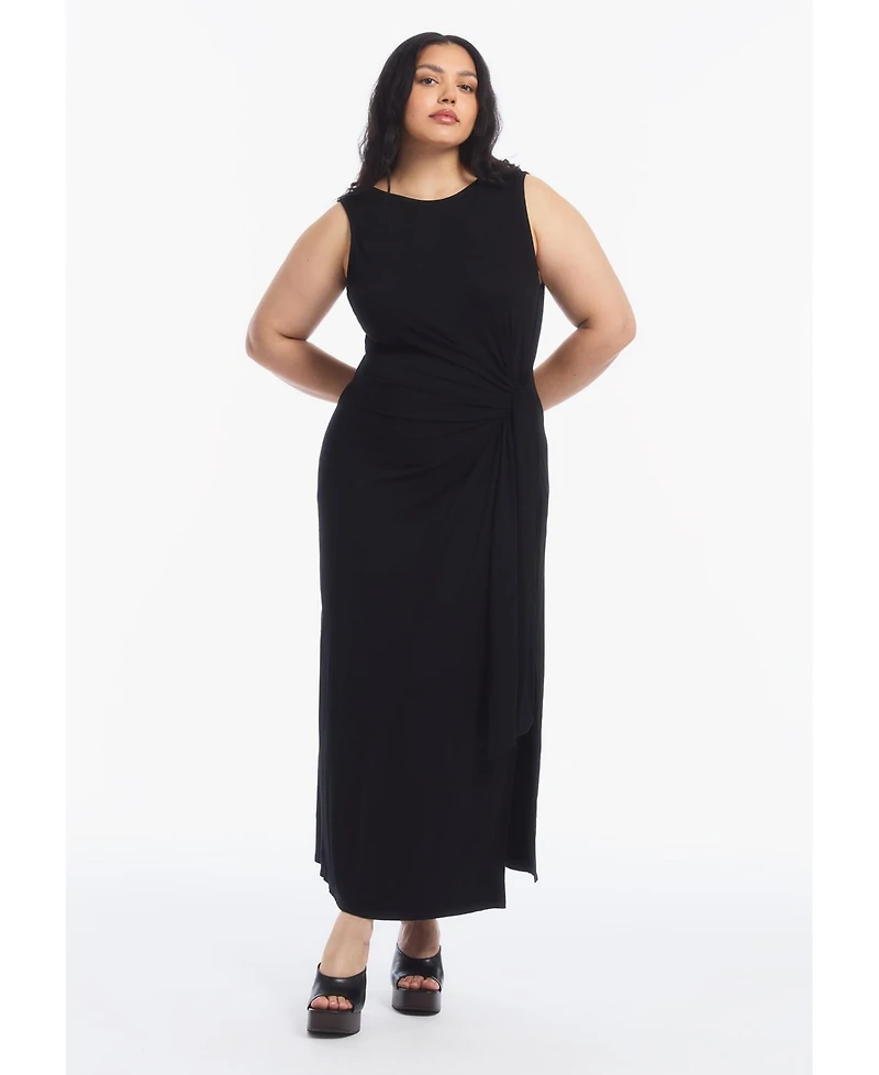June & Vie Women's Plus Sleeveless Side-Tie Knit Midi Dress