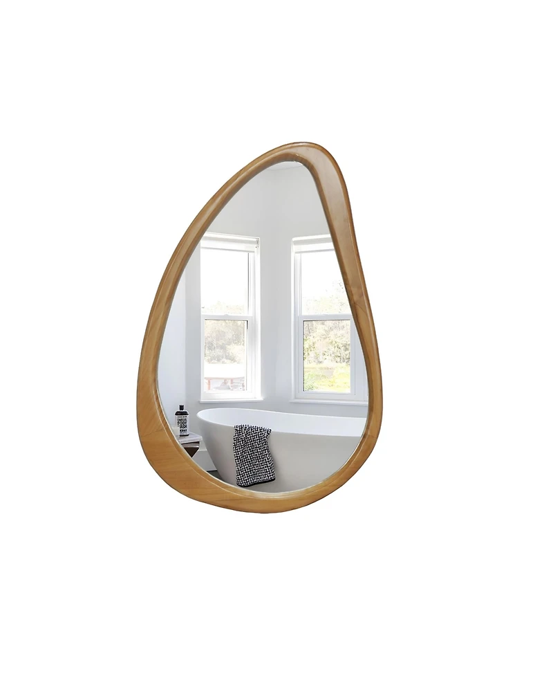 Busdays Modern Irregular Teardrop Wooden Wall Mirror, 29.92"x20.08" for Bathroom Bedroom Living Room