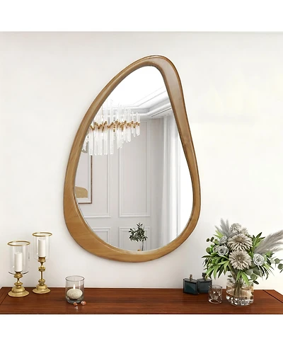 Busdays Modern Irregular Teardrop Wooden Wall Mirror, 29.92"x20.08" for Bathroom Bedroom Living Room