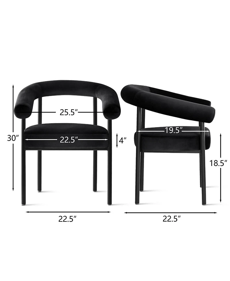 Maison Boucle Set of 2 Velvet Upholstered Dining Armchairs Curved Arms Metal Frame