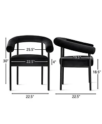 Maison Boucle Set of 2 Velvet Upholstered Dining Armchairs Curved Arms Metal Frame