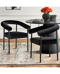 Maison Boucle Set of 2 Velvet Upholstered Dining Armchairs Curved Arms Metal Frame
