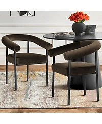 Maison Boucle Set of 2 Velvet Upholstered Dining Armchairs Curved Arms Metal Frame