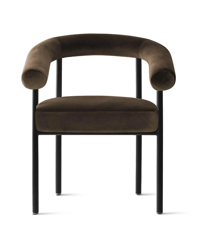 Maison Boucle Set of 2 Velvet Upholstered Dining Armchairs Curved Arms Metal Frame