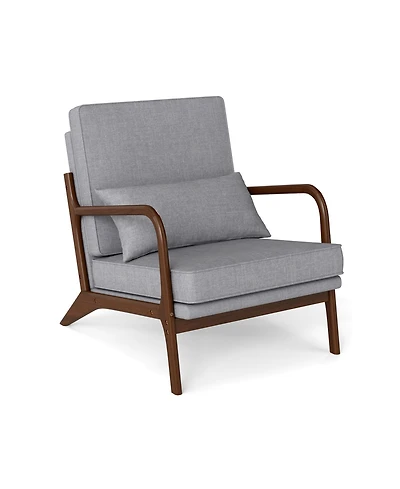 Sugift Modern Accent Chair with Wood Armrests and Removable Back