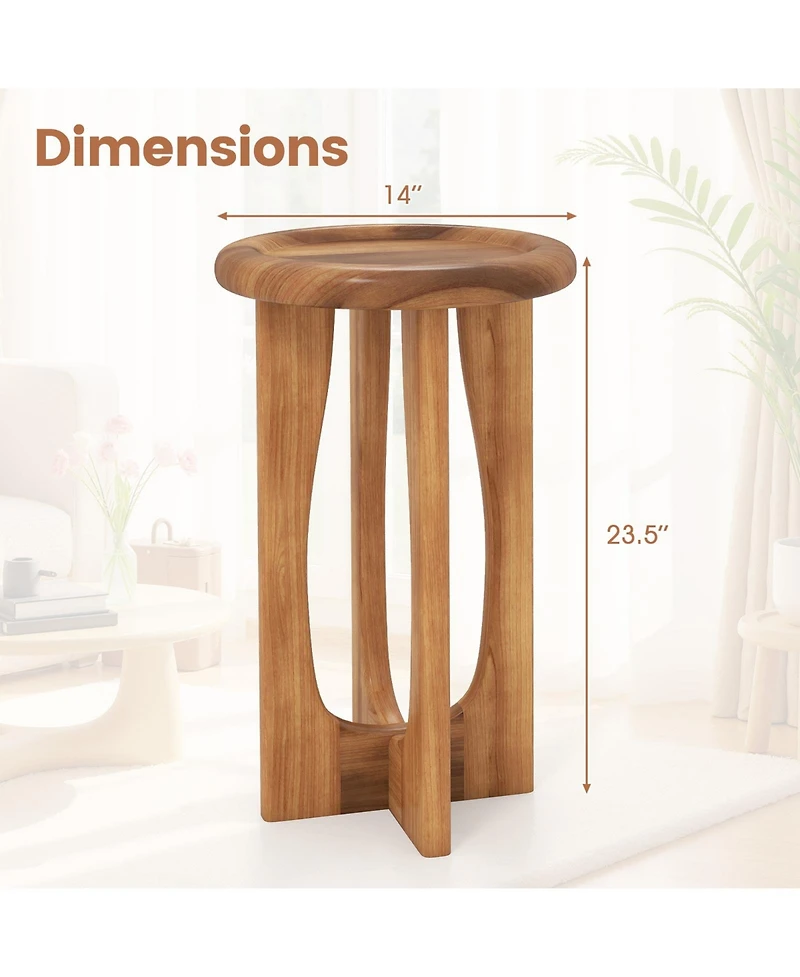 Sugift 14 in Farmhouse Round End Table with Tray Top and Cross Legs