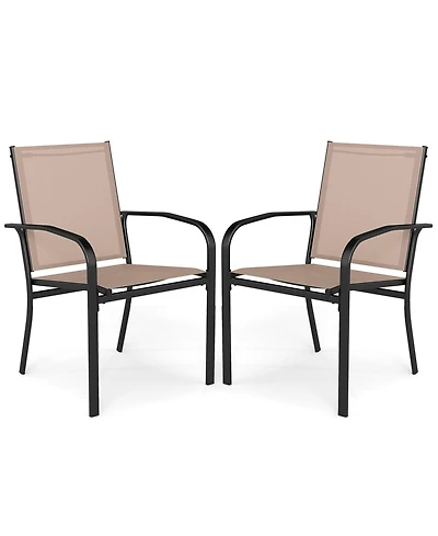 Sugift Outdoor Dining Chairs Set of Two with High Back and Metal Frame