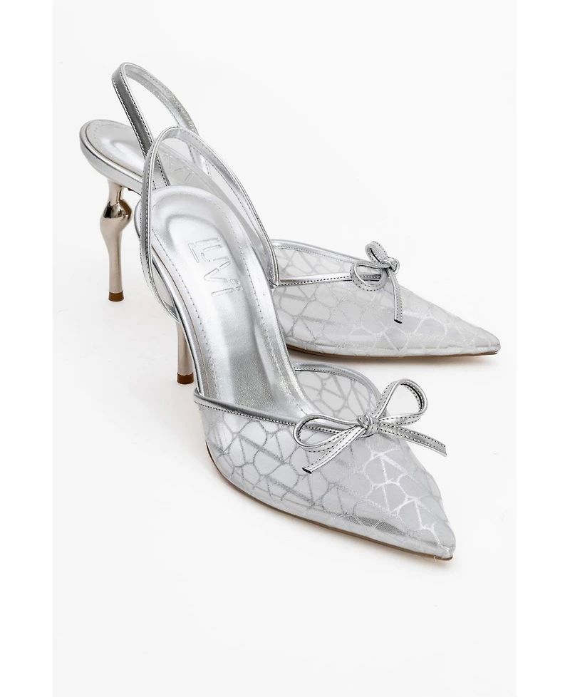 Prologue Shoes Women's Peony Mesh Bow Pointed Toe Pump