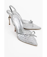 Prologue Shoes Women's Peony Mesh Bow Pointed Toe Pump