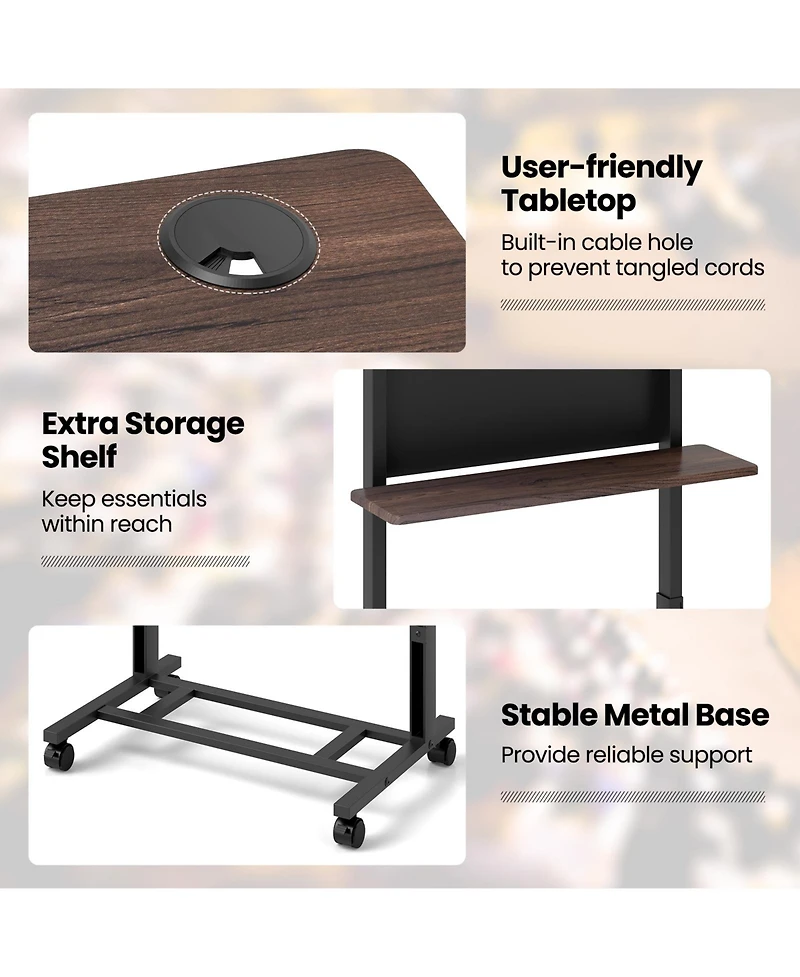 Sugift 40.5-49 Inch Height Adjustable Rolling Podium Stand Lectern Table