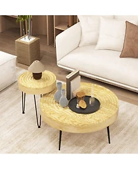Gouun Set of 2 Solid Pine Wood Farmhouse Round Nesting Coffee Tables