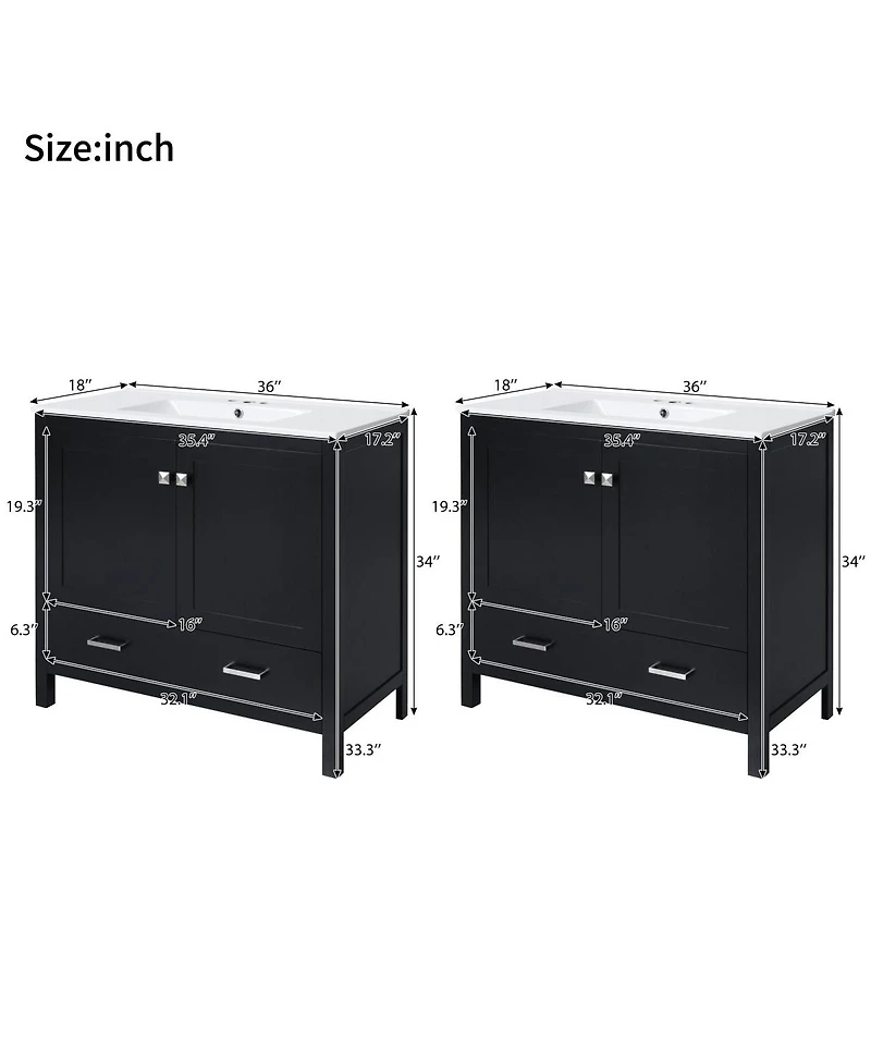 Sillysis 72 Inch Double Bathroom Vanity Set with Ceramic Sinks, Solid Wood Cabinet, Ample Storage and Soft Close Doors, Modern Freestanding