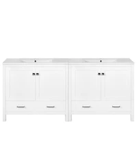 Sillysis 72 Inch Double Bathroom Vanity Set with Ceramic Sinks, Solid Wood Cabinet, Ample Storage and Soft Close Doors, Modern Freestanding