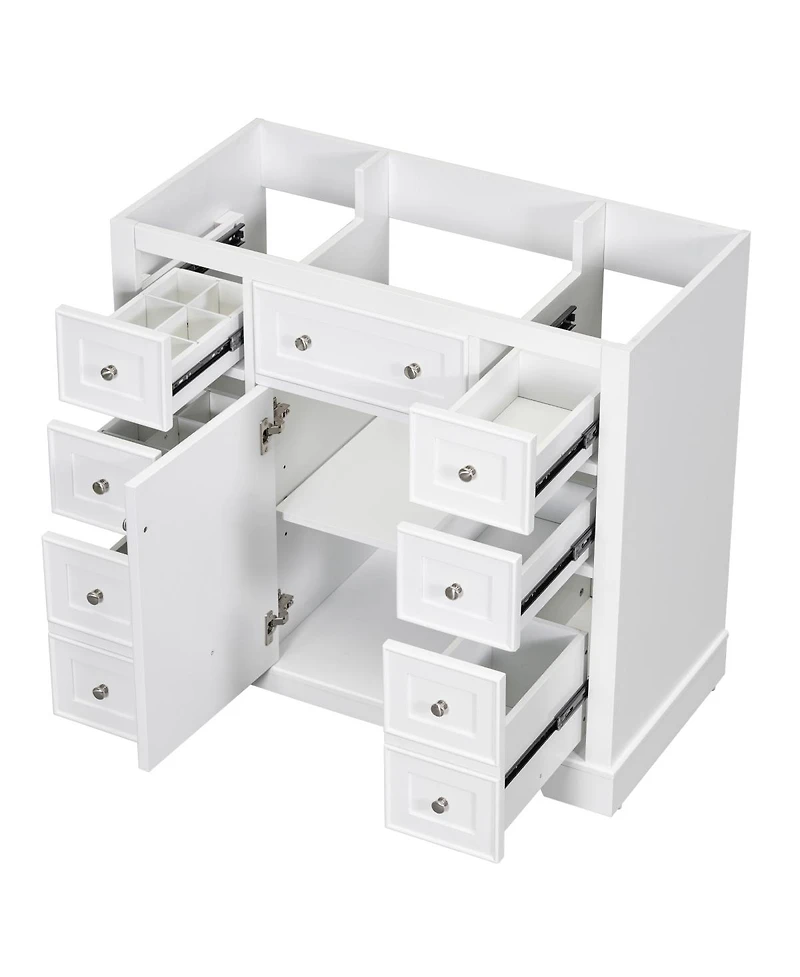 Sillysis 36 Inch Modern Bathroom Vanity Base without Sink, Solid Wood and Mdf Cabinet with 6 Drawers and Adjustable Shelf for Storage