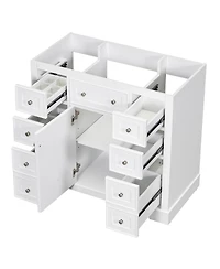 Sillysis 36 Inch Modern Bathroom Vanity Base without Sink, Solid Wood and Mdf Cabinet with 6 Drawers and Adjustable Shelf for Storage