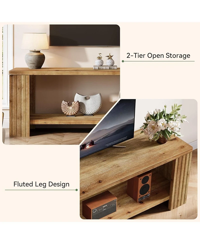 Tribesigns Solid Wood Tv Stand for 55/60/65/75-Inch Tvs, Farmhouse Entertainment Center with 2-Tier Storage Shelf, Fluted TV Consoles