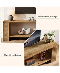 Tribesigns Solid Wood Tv Stand for 55/60/65/75-Inch Tvs, Farmhouse Entertainment Center with 2-Tier Storage Shelf, Fluted TV Consoles
