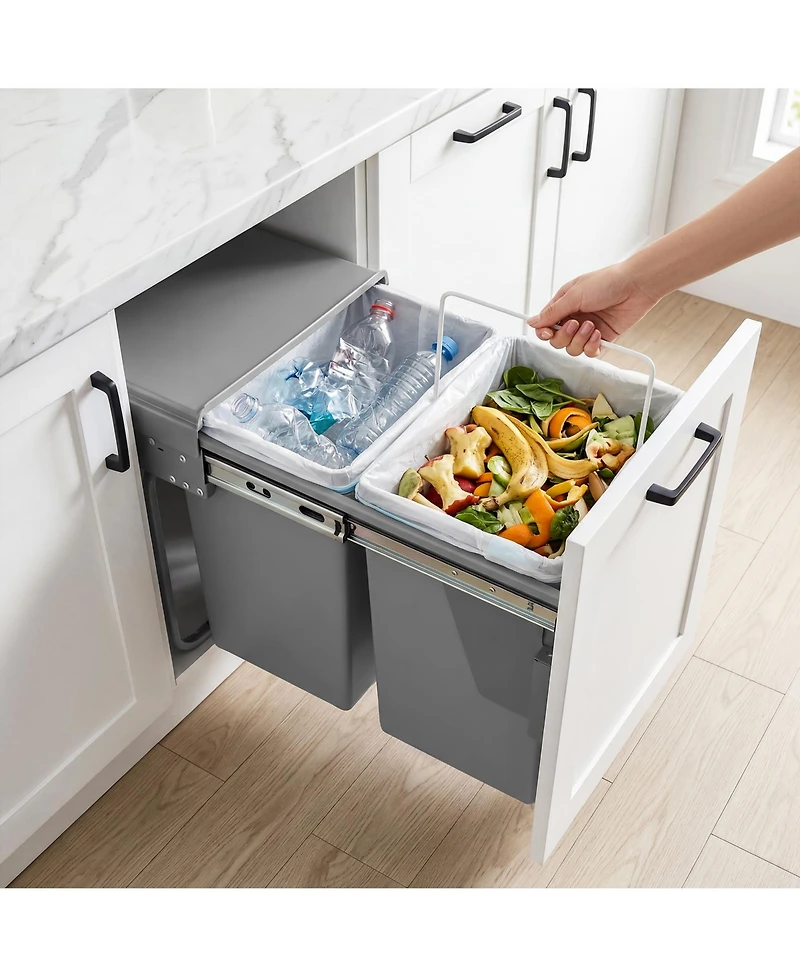 Tribesigns Dual Compartment Under Counter Kitchen Cabinet Pull-Out Trash Can, Slide-Out Waste Bin with Lid