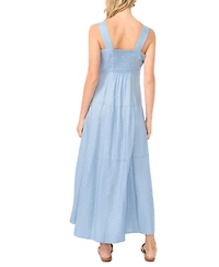 Vince Camuto Women's Challis Square-Neck Smocked-Back Sleeveless Maxi Dress