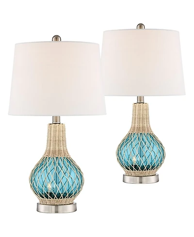 360 Lighting Alana 22 3/4" High Small Modern Coastal Accent Table Lamps Set of 2 Led Night Light Glass Living Room Bedroom