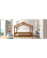flynama Full Size Wood House Bed Fence