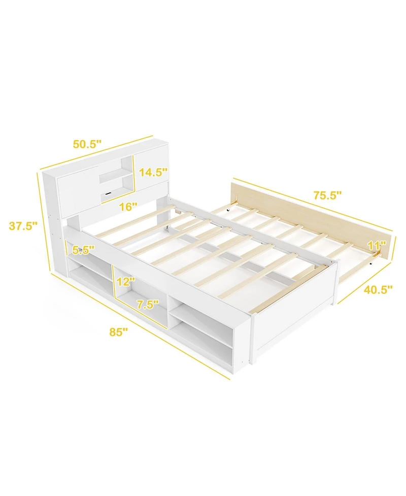 Sugift Bed Frame with Trundle and Built In Power Outlets