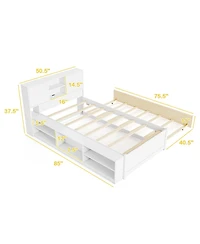 Sugift Bed Frame with Trundle and Built In Power Outlets