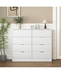 Flynama 8 Drawer Transitional White Dresser Space Saving Cabinet for Entryway Home Furniture With Spacious Drawers Easy Assembly