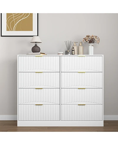 Flynama 8 Drawer Transitional White Dresser Space Saving Cabinet for Entryway Home Furniture With Spacious Drawers Easy Assembly