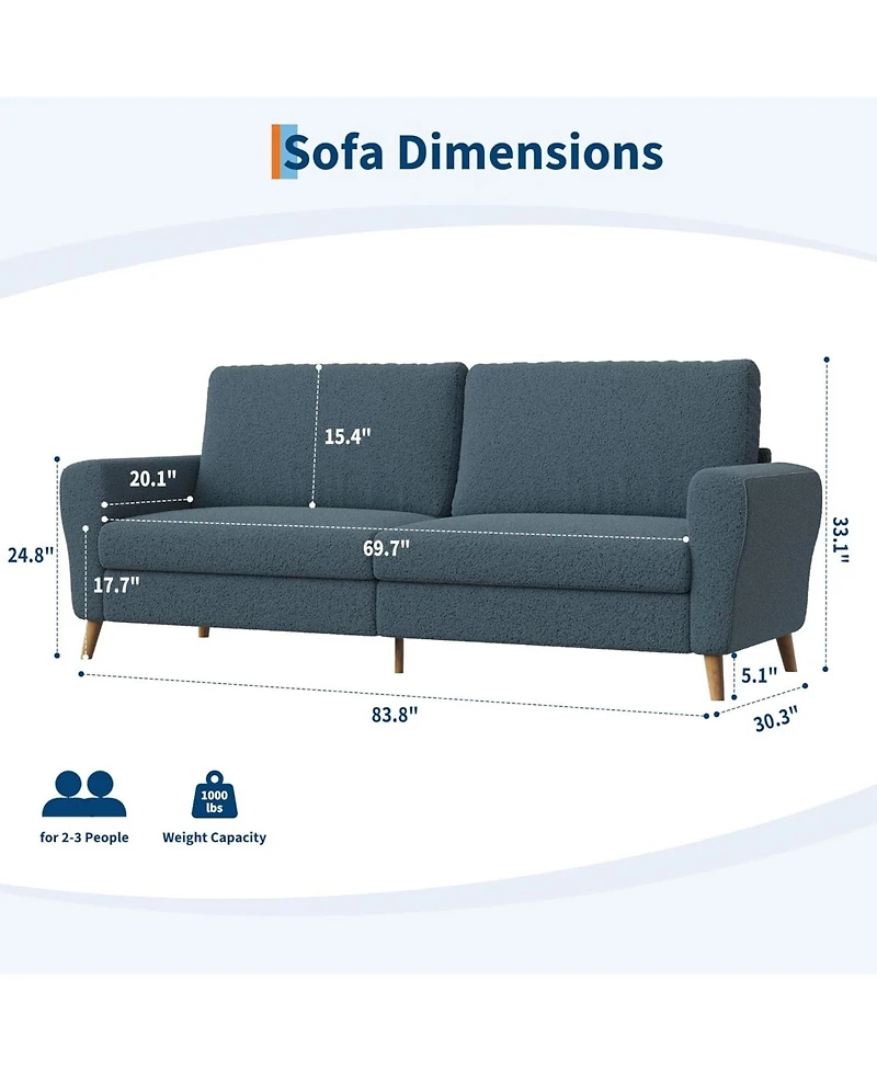 gaomon 84" Sofa Couch, Modern Boucle 3-Seater with Streamlined Armrests & Wood Legs